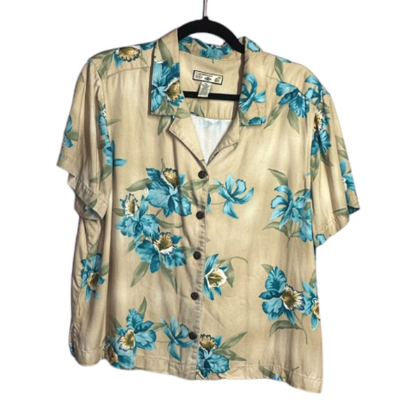 Caribbean Joe Petite Let Go Button Up Hawaiian Shirt Wood Buttons Vintage SZ PXL - Picture 5 of 8